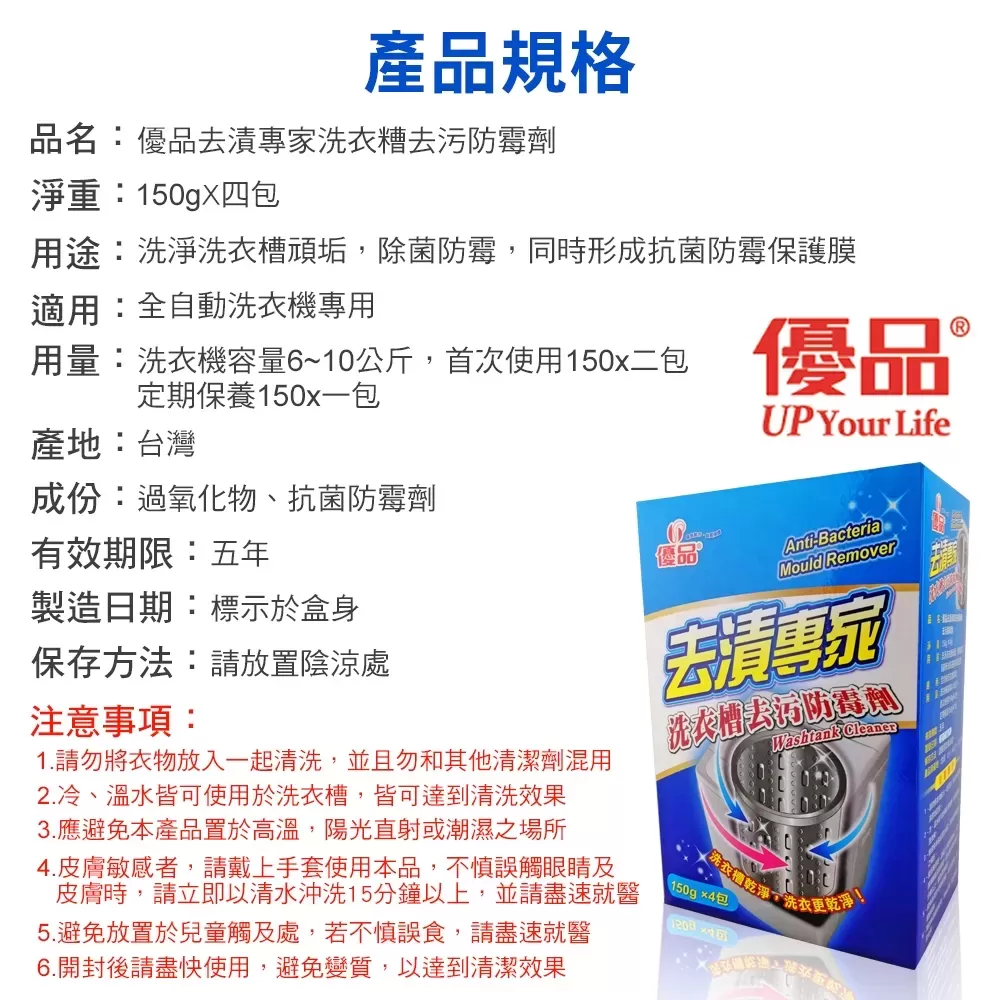 【買二送一】優品洗衣槽去污防霉劑(4入裝)商品介紹-1-6